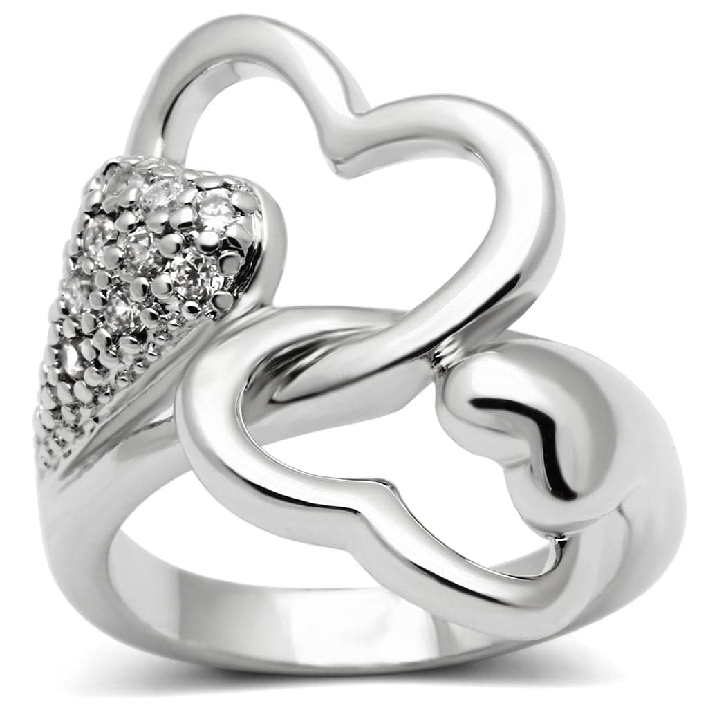 Brass CZ Pave Double Heart Open Ring