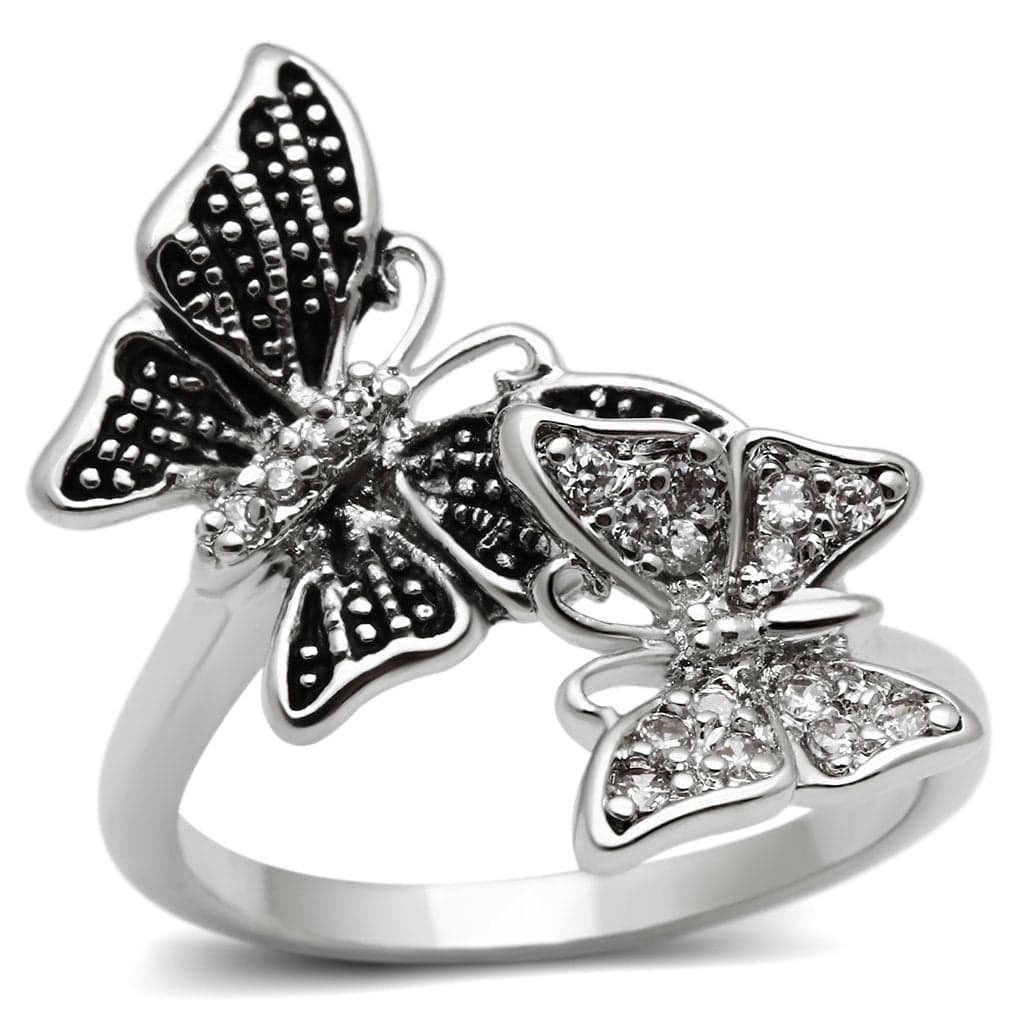 Brass CZ Marcasite Butterfly Open Cocktail Ring
