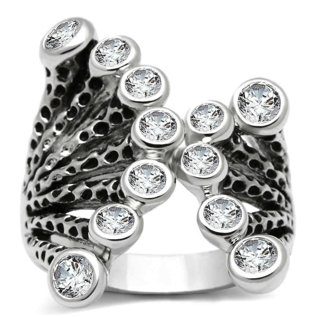 Brass CZ Bezel Hammered Lattice Cascade Ring