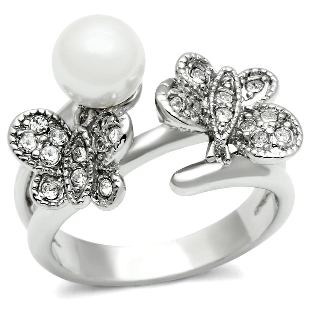 Brass Pearl CZ Butterfly Open Cocktail Ring