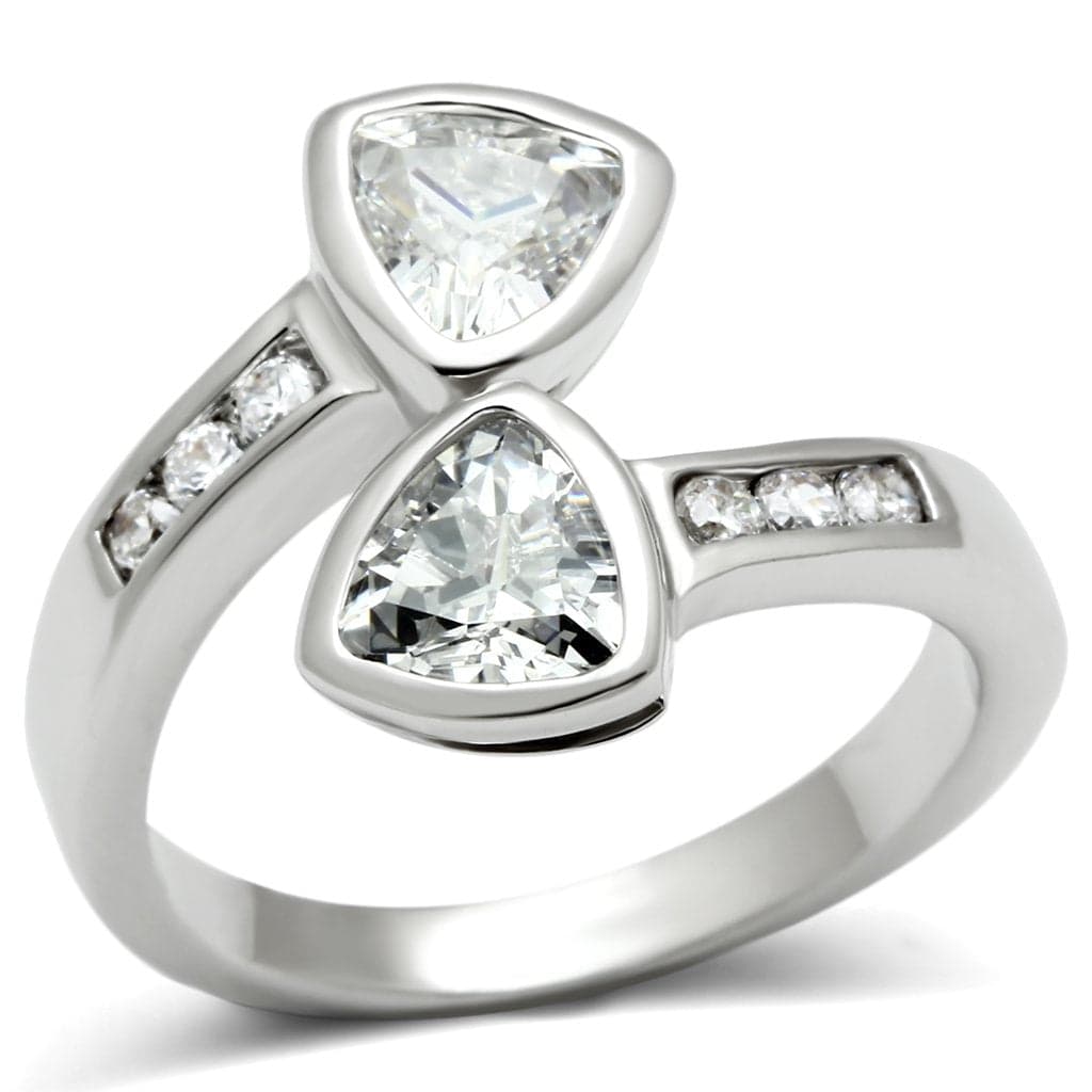 Brass CZ Trillion Double Stone Bypass Ring