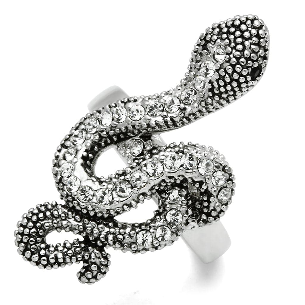Brass CZ Pave Coiled Snake Cocktail Ring