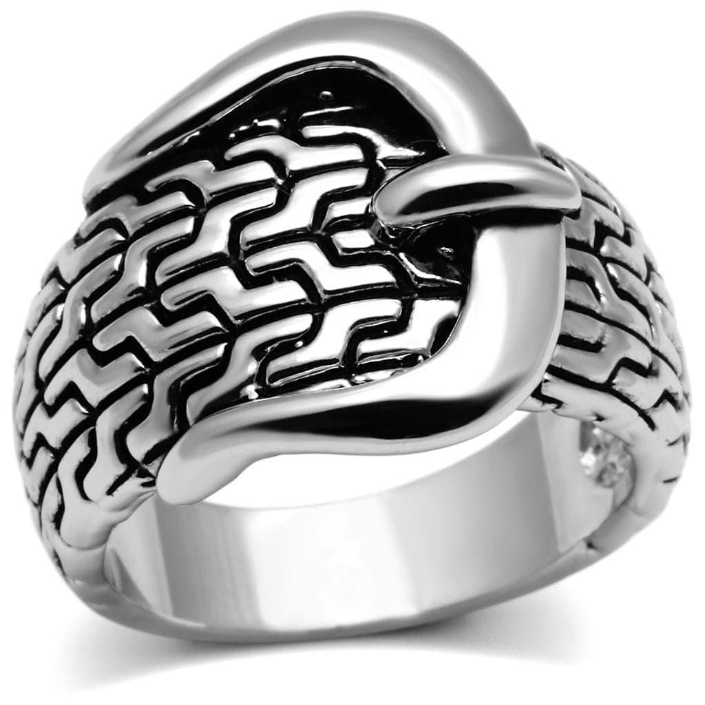 Brass Oxidized Woven Buckle Wide Band Ring