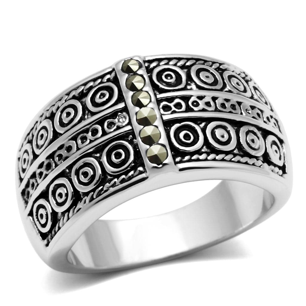 Brass Oxidized Tribal Marcasite Wide Band Ring