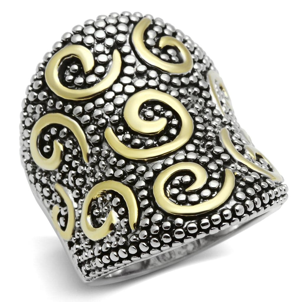 Brass Two-Tone Beaded Swirl Dome Cocktail Ring