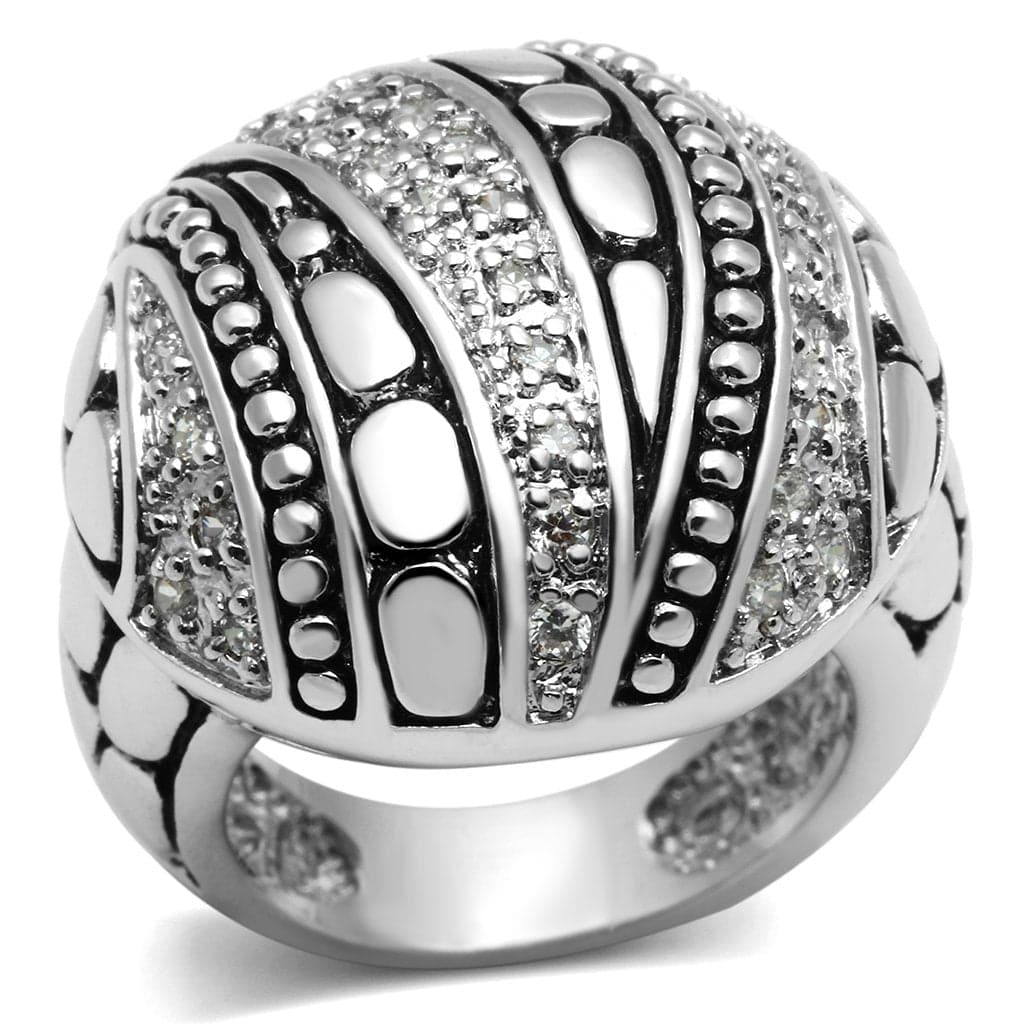 Brass CZ Pave Oxidized Cutout Dome Cocktail Ring