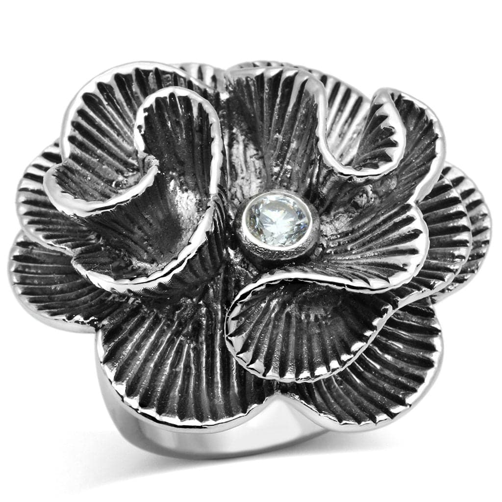 Brass Oxidized Textured Flower Bloom Cocktail Ring