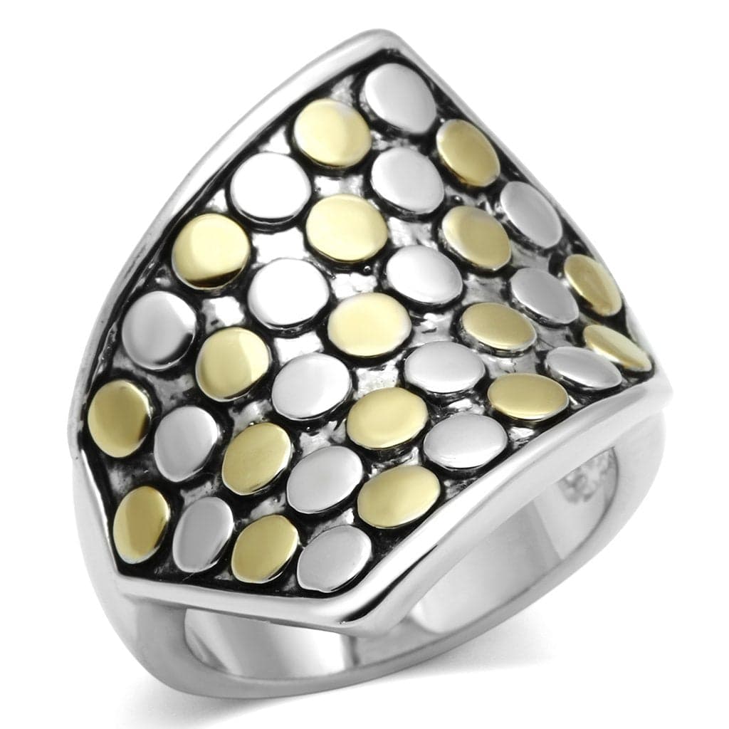 Brass Two-Tone Dot Bubble Wide Shield Ring