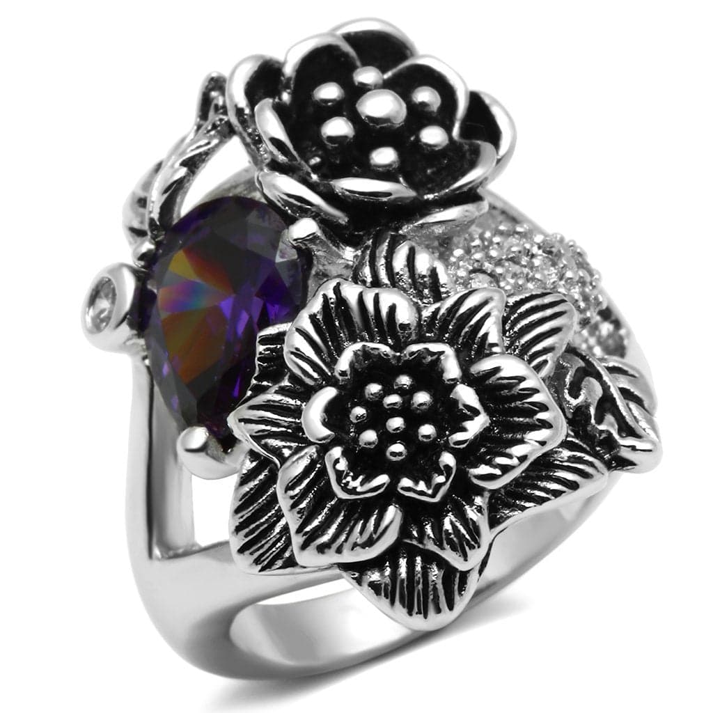 Brass Oxidized CZ Flower Mystic Opal Cocktail Ring