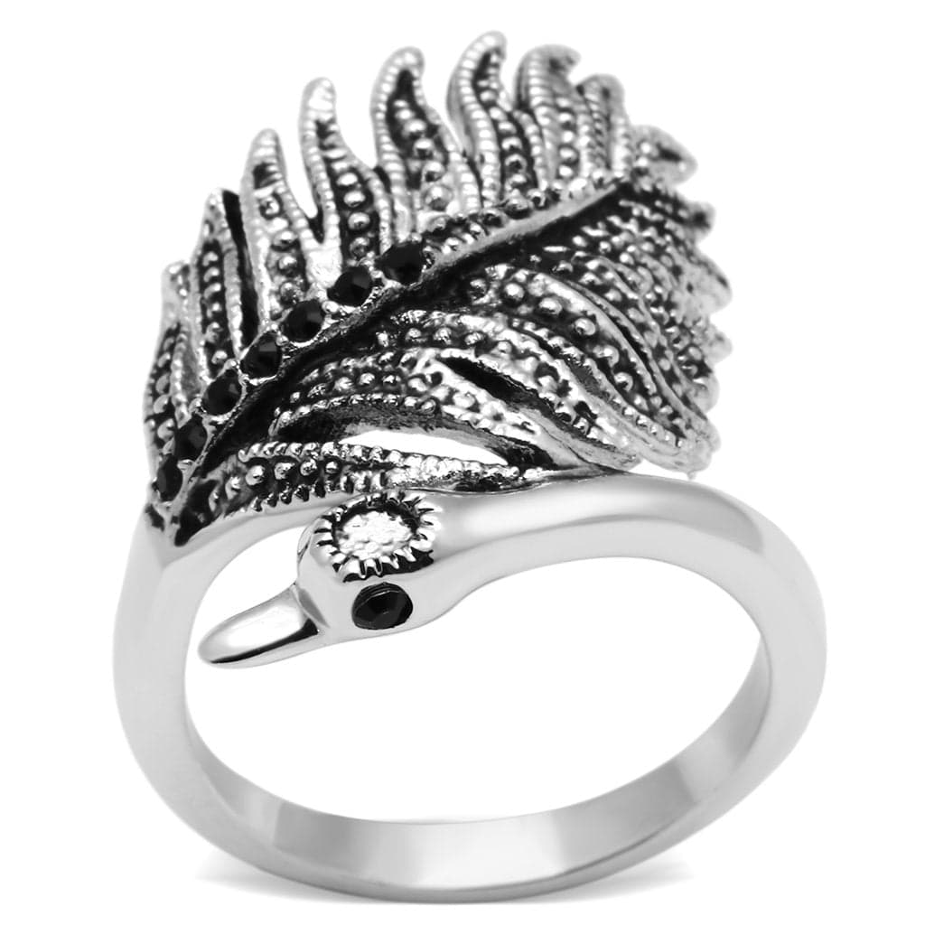 Brass Marcasite Feather Peacock Cocktail Ring
