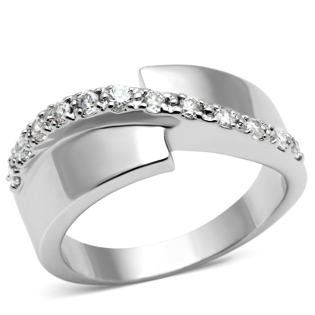 Brass CZ Pave Open Cuff Wave Band Ring