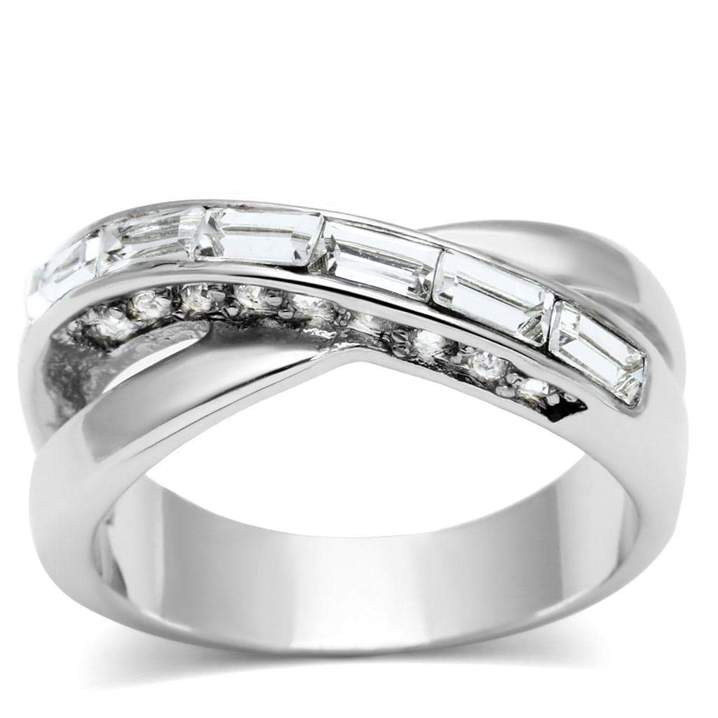 Brass CZ Baguette Channel Crossover X Band Ring
