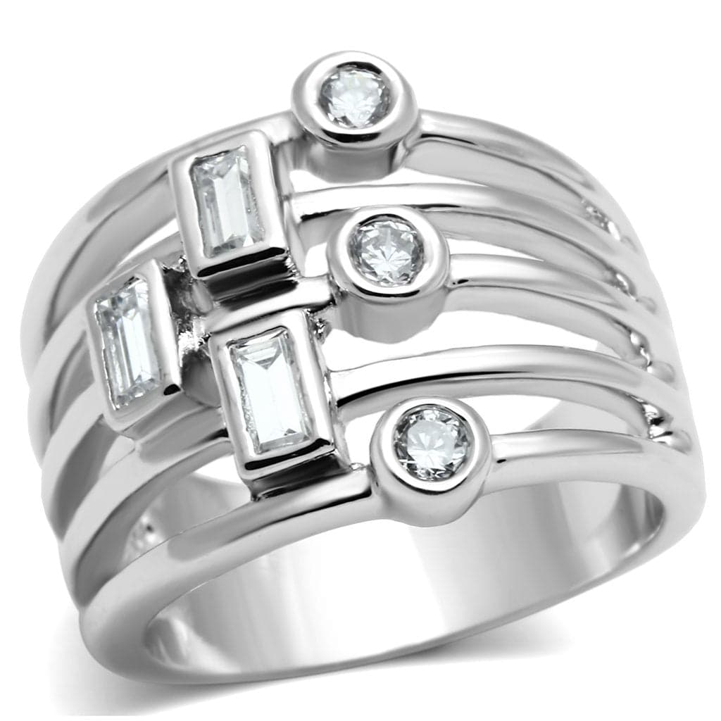 Brass CZ Baguette Bezel Multi-Shape Wide Band Ring