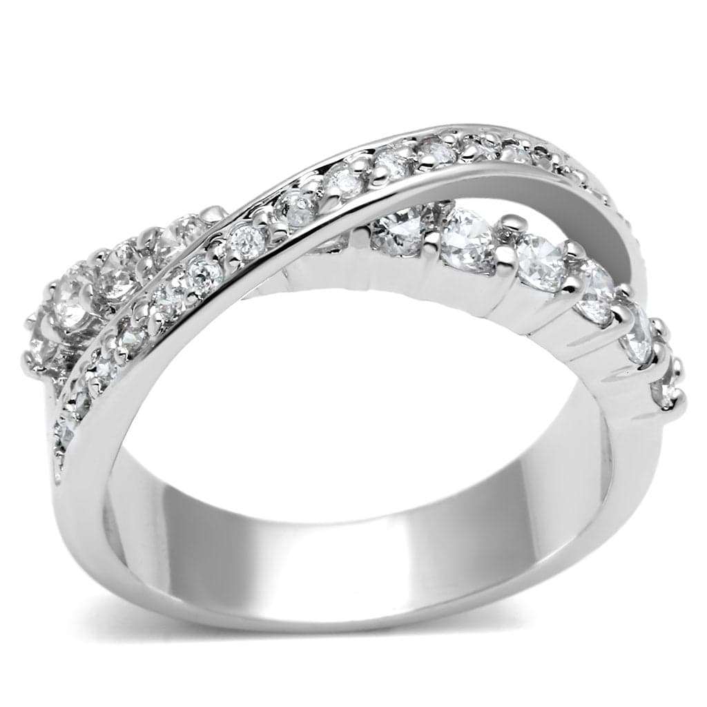 Brass CZ Pave Wave Crossover Band Ring