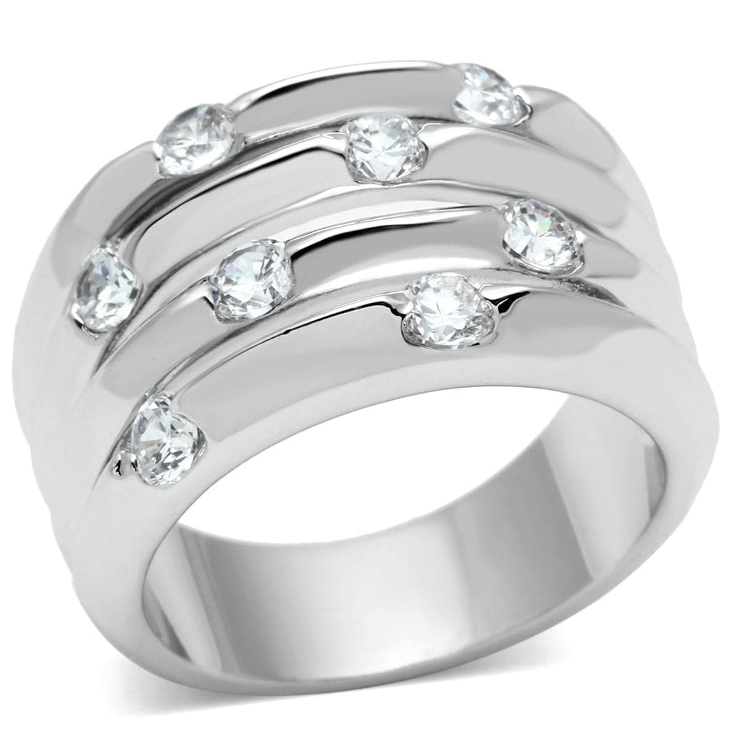 Brass CZ Bezel Scattered Multi-Row Wide Band Ring