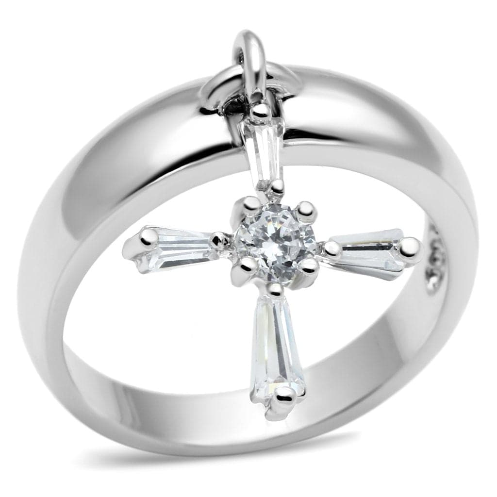 Brass CZ Baguette Cross Charm Open Ring