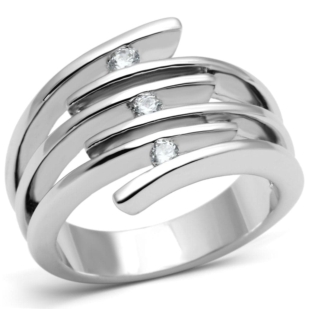 Brass CZ Bezel Triple Row Spiral Wrap Ring