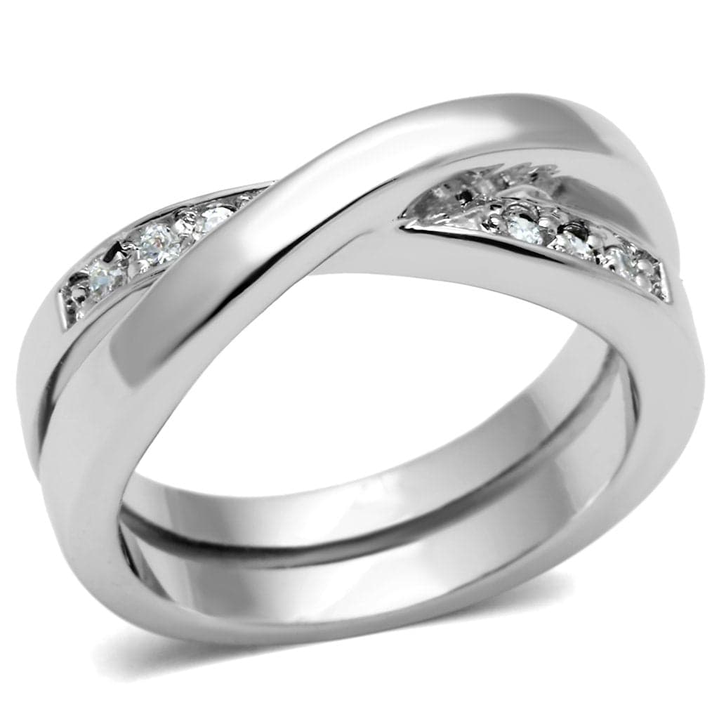 Brass CZ Pave Crossover Twist Band Ring