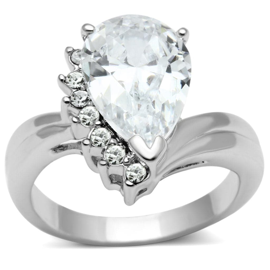 Brass Clear CZ Pear Solitaire Accent Ring