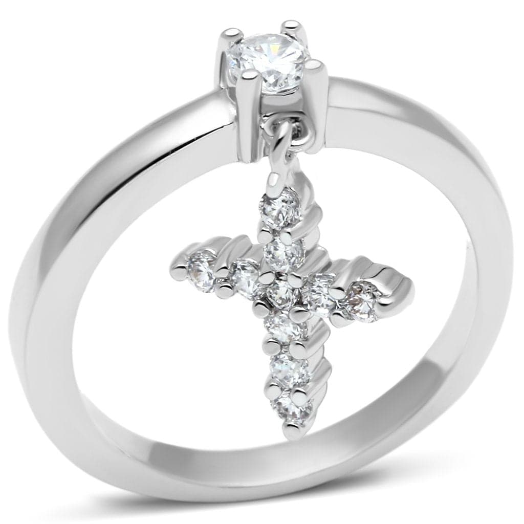 Brass CZ Pave Cross Dangle Charm Ring