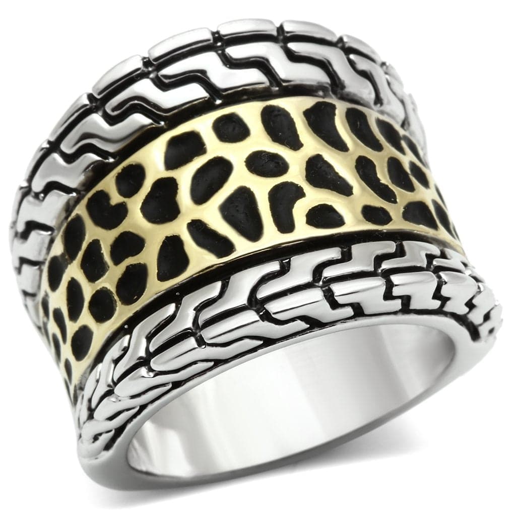 Brass Two-Tone Leopard Print Wide Band Ring