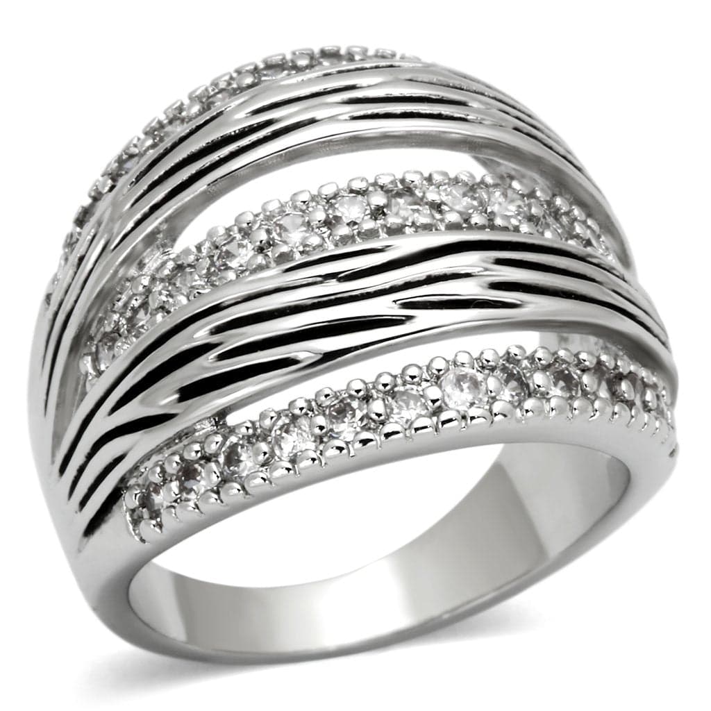 Brass CZ Pave Oxidized Stripe Wide Dome Ring