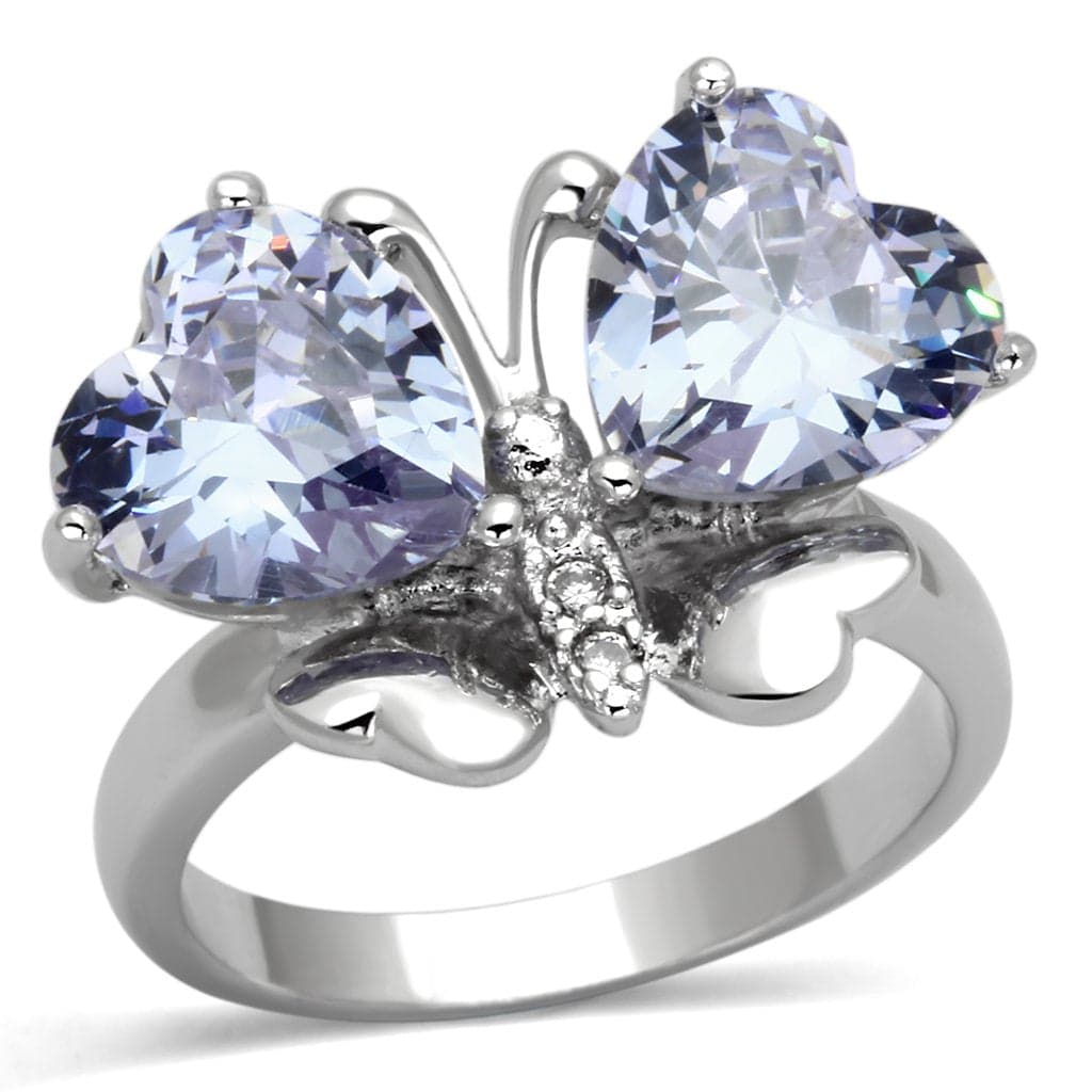 Brass Lavender CZ Heart Butterfly Cocktail Ring