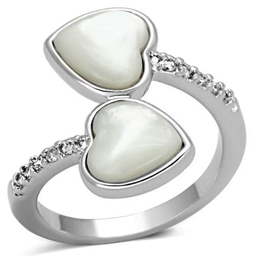 Brass Mother of Pearl Heart CZ Pave Bypass Ring