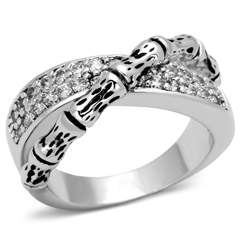 Brass CZ Pave Oxidized Bow Knot Wide Band Ring