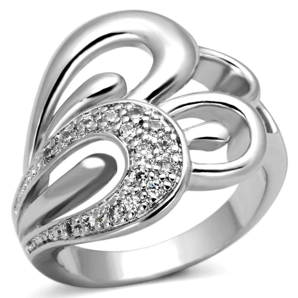 Brass CZ Pave Open Heart Swirl Cocktail Ring
