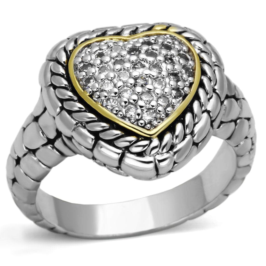 Brass CZ Pave Heart Cable Rope Ring