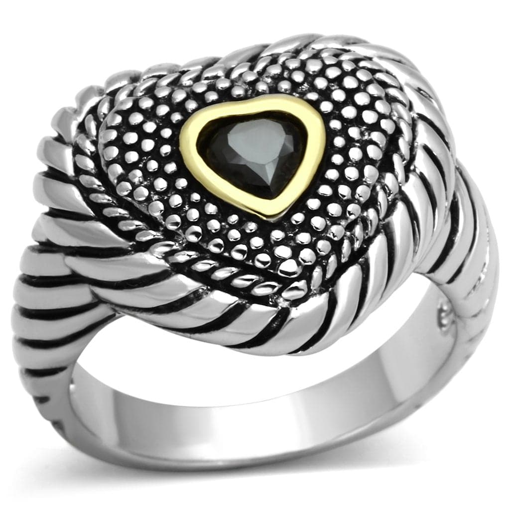 Brass Black CZ Heart Cable Rope Dome Ring