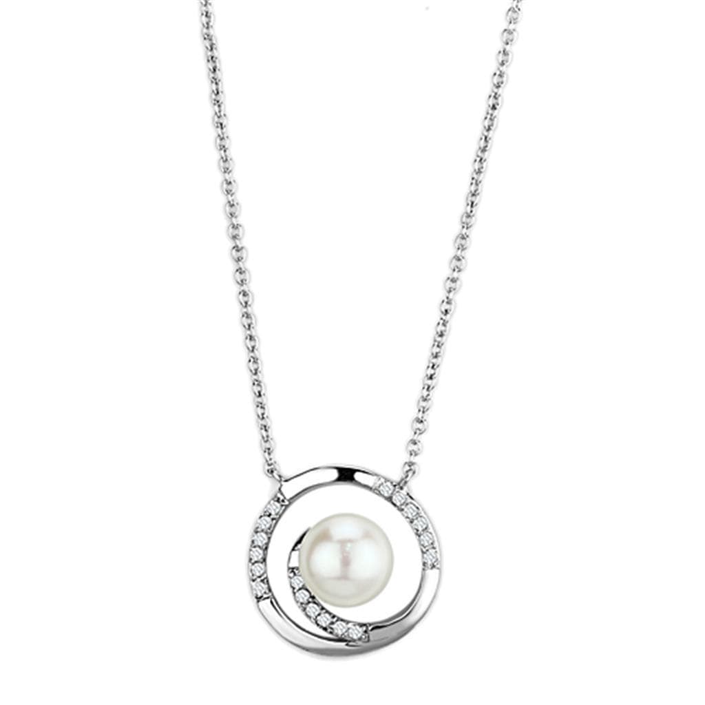 Brass Pearl CZ Spiral Circle Pendant Necklace