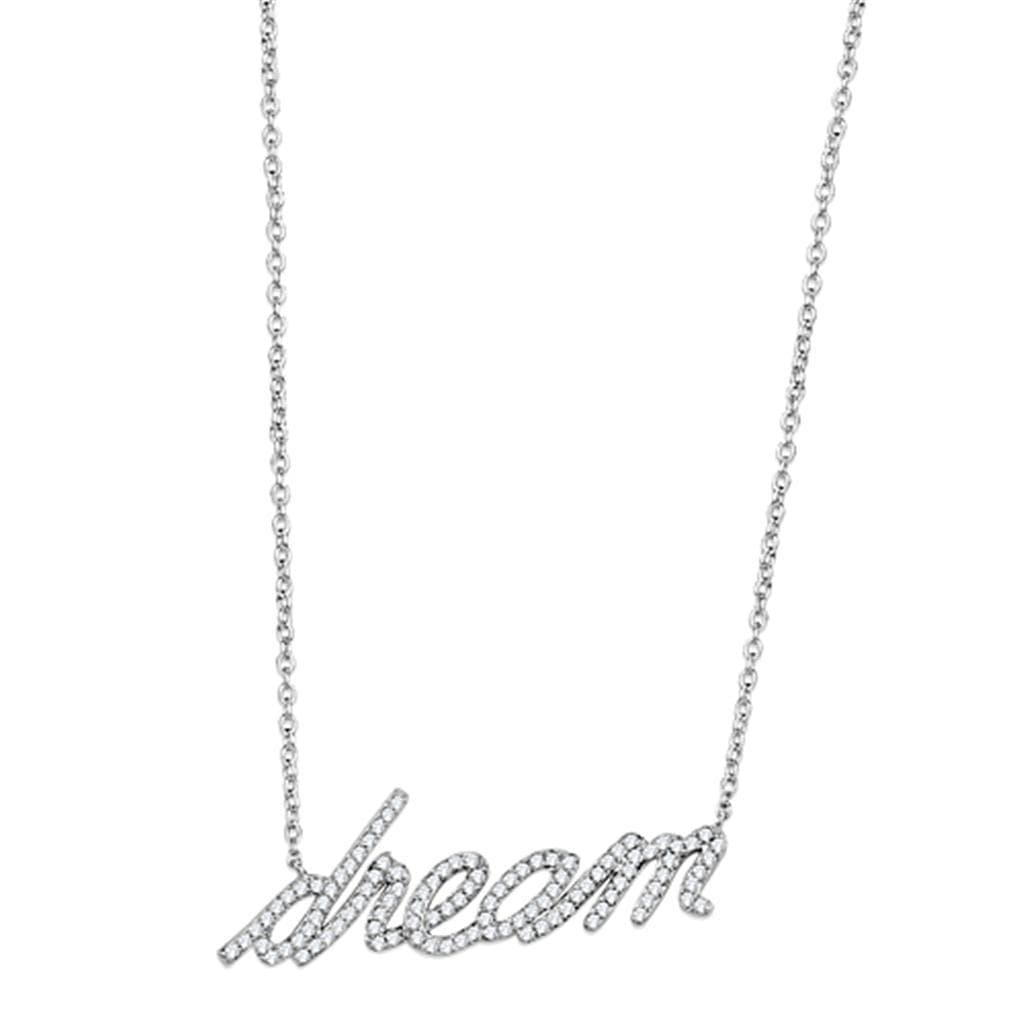 Brass CZ Pave Dream Script Pendant Necklace
