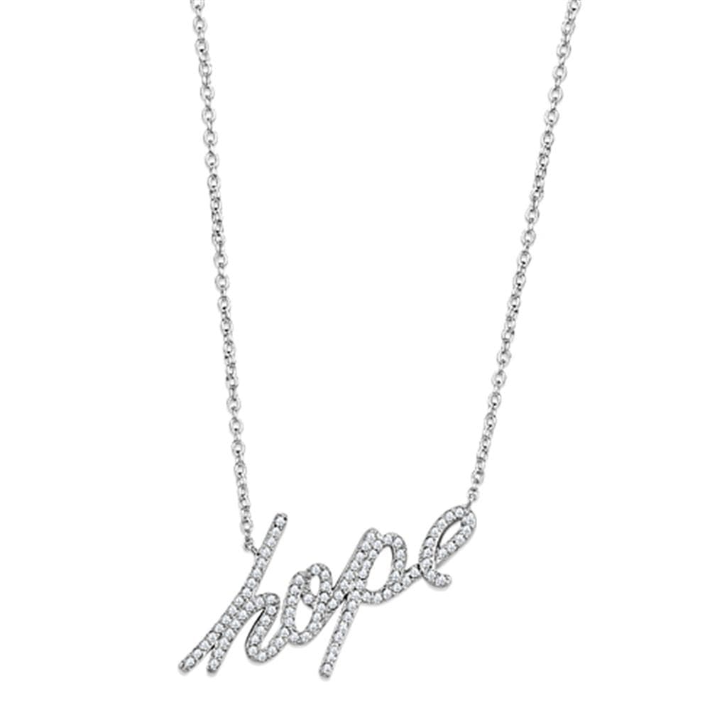 Brass CZ Pave Hope Script Pendant Necklace