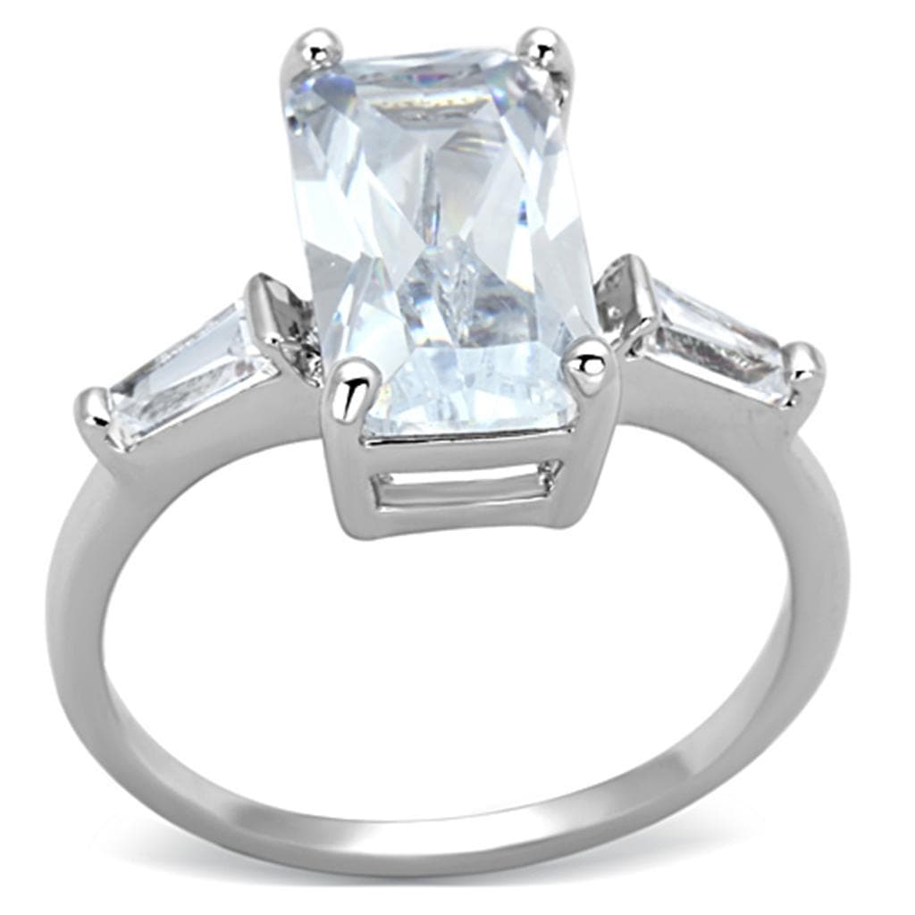 Brass Clear CZ Emerald Cut Baguette Solitaire Ring