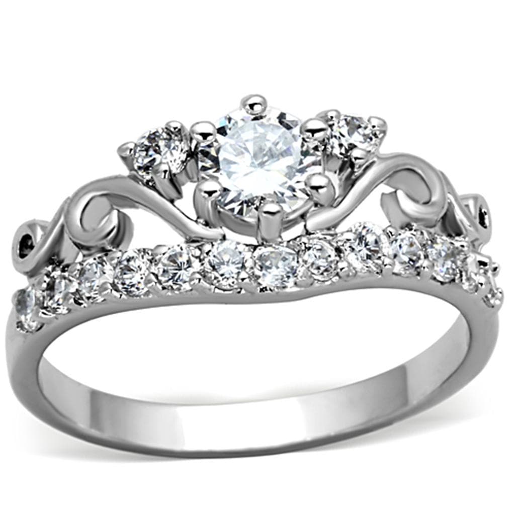 Brass CZ Scroll Crown Bridal Solitaire Ring