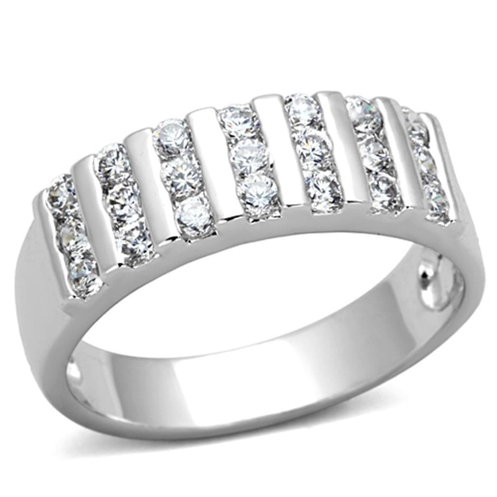 Brass CZ Baguette Channel Stripe Wide Band Ring