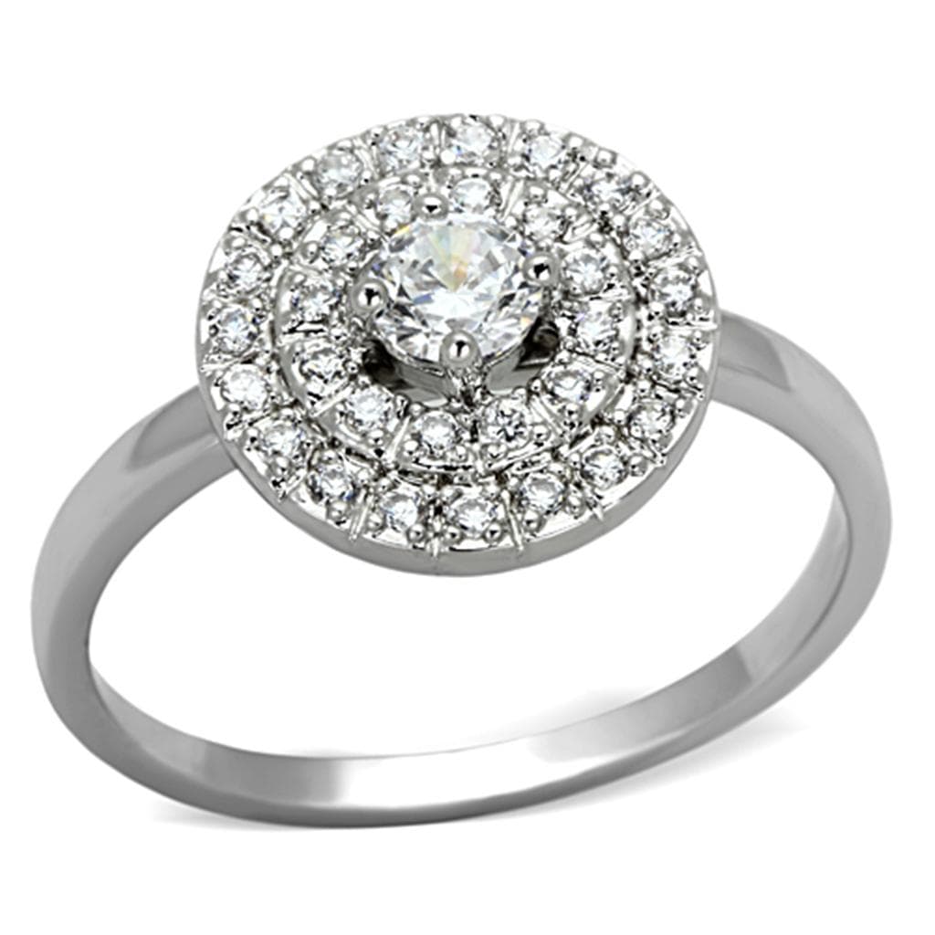 Brass CZ Round Double Halo Solitaire Ring