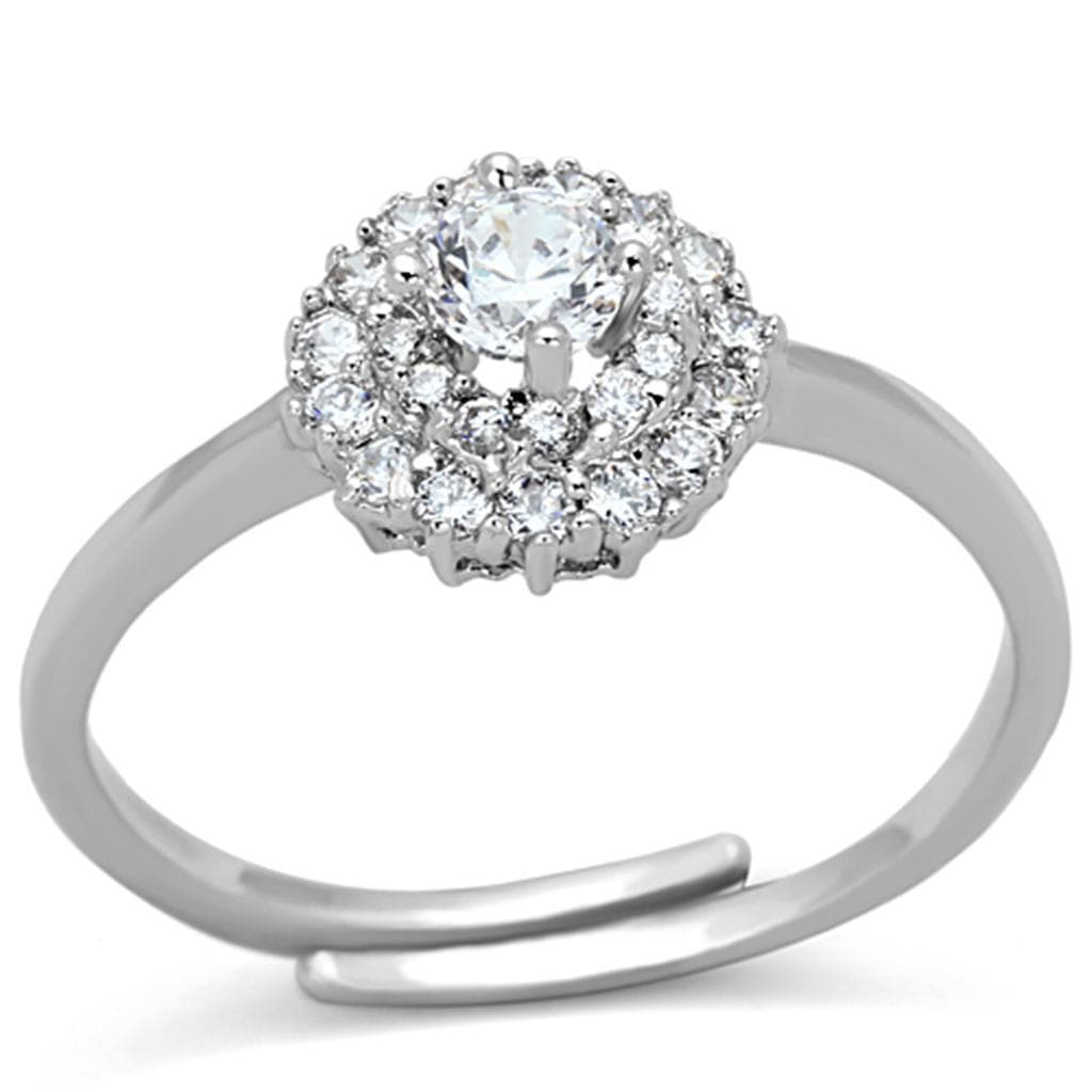 Brass CZ Round Halo Open Adjustable Ring