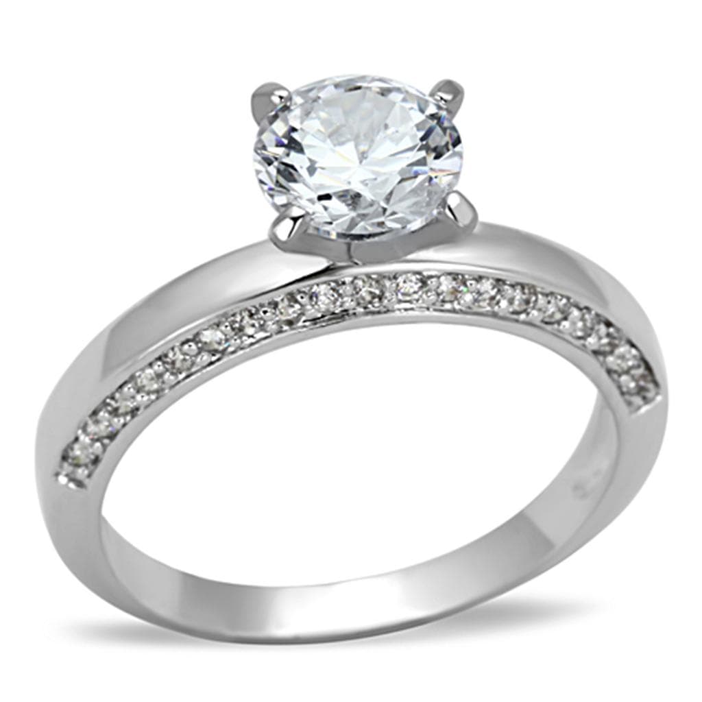 Brass CZ Round Solitaire Cathedral Split Shank Ring