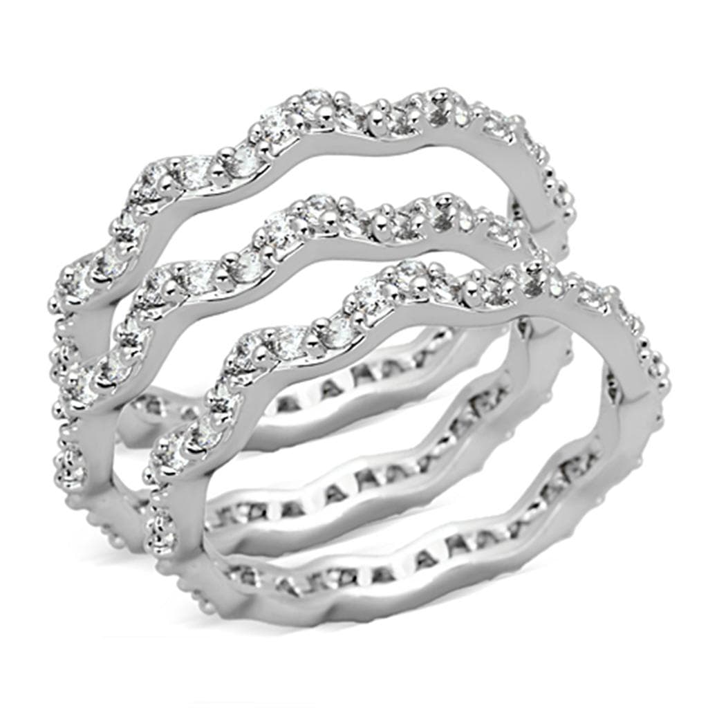 Brass CZ Pave Triple Wave Stackable Set Ring