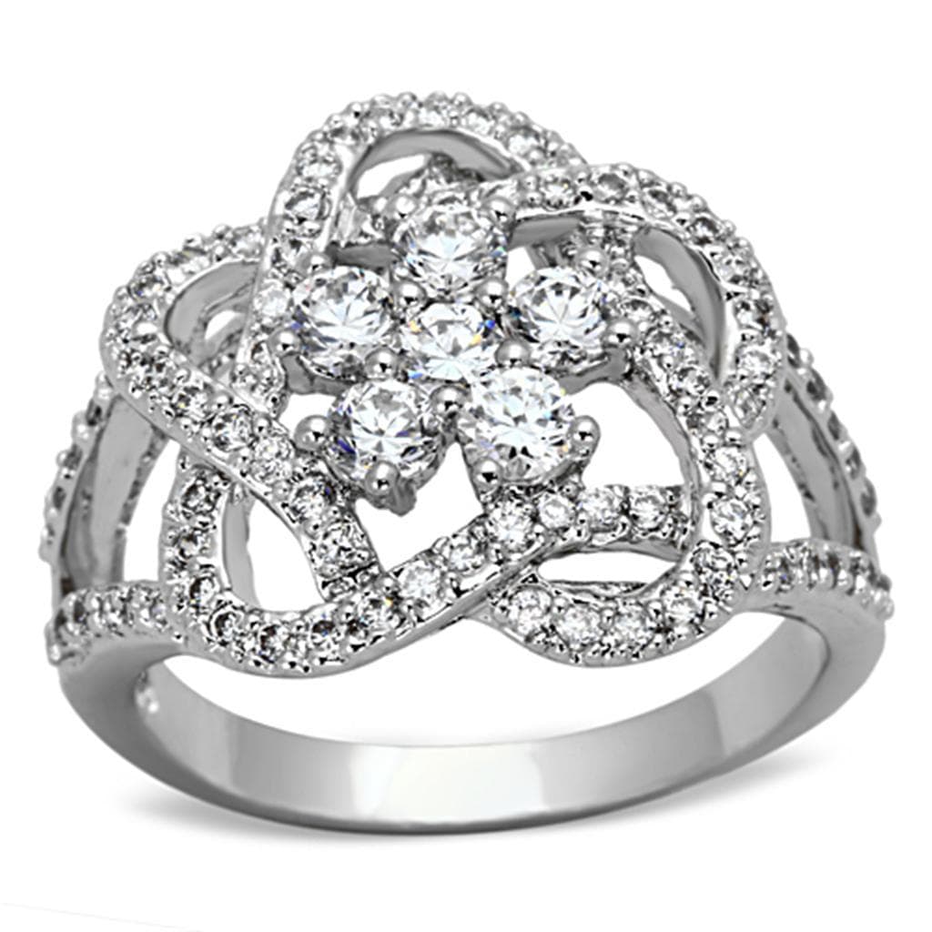 Brass CZ Pave Rose Flower Cutout Dome Ring