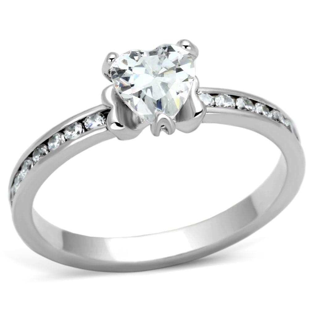 Brass CZ Heart Solitaire Pave Band Ring