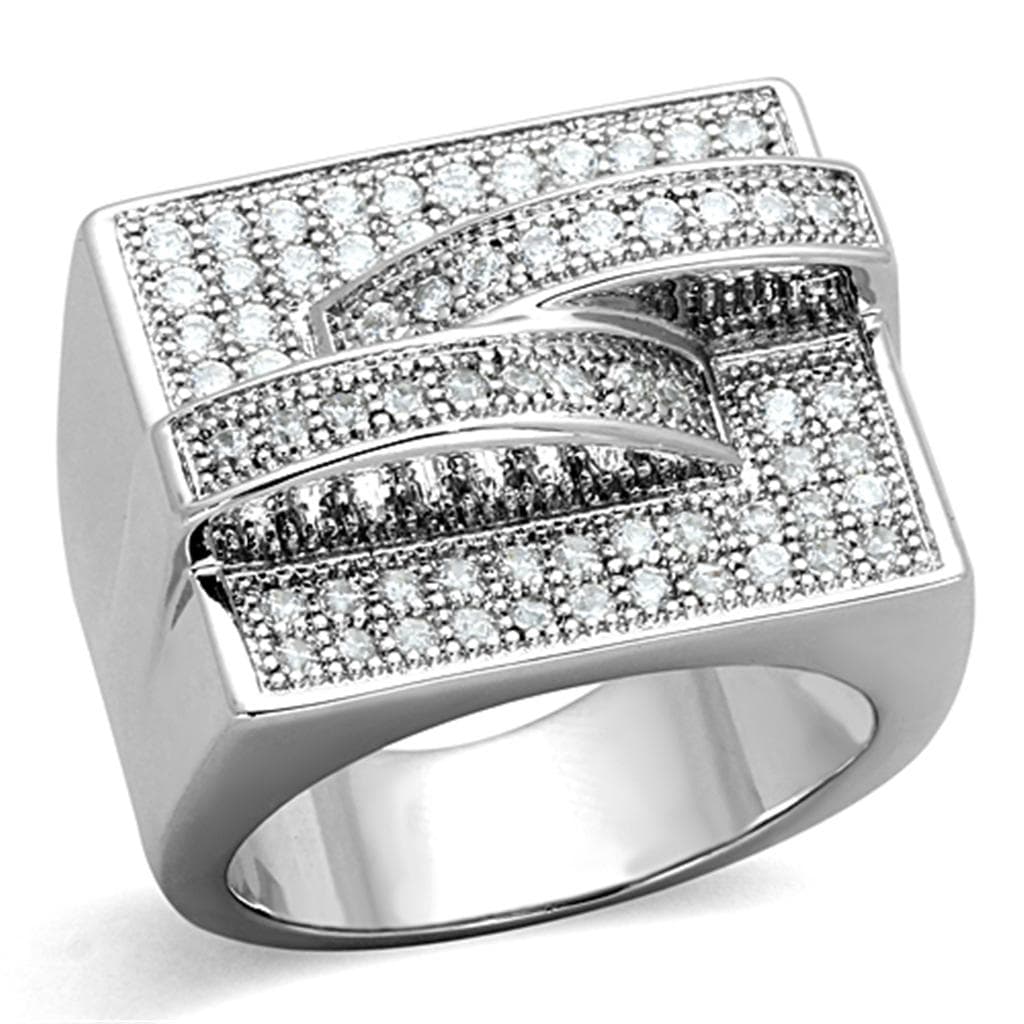 Brass CZ Pave Block Letter Signet Ring