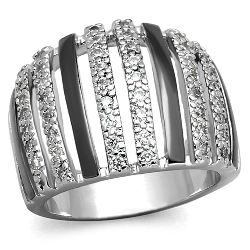 Brass CZ Pave Onyx Stripe Wide Dome Ring