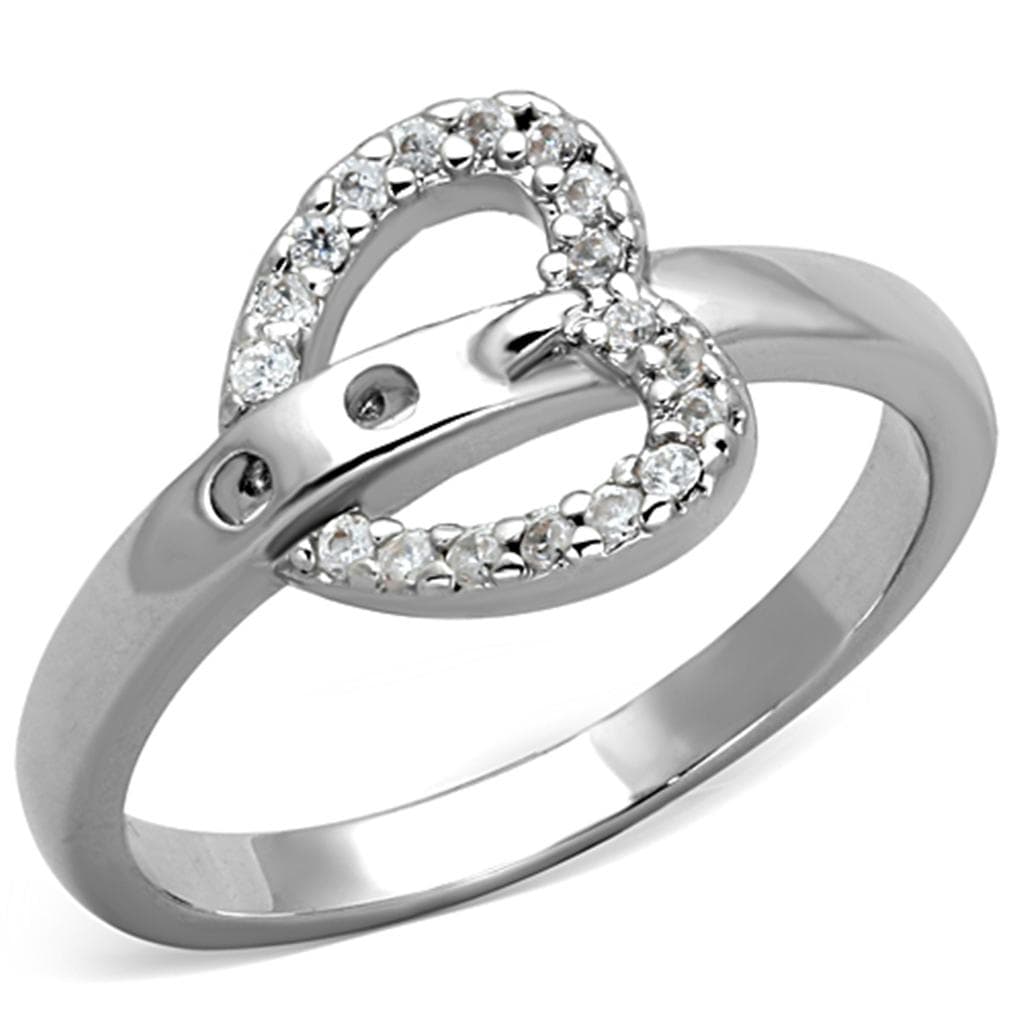 Brass CZ Pave Open Heart Solitaire Ring