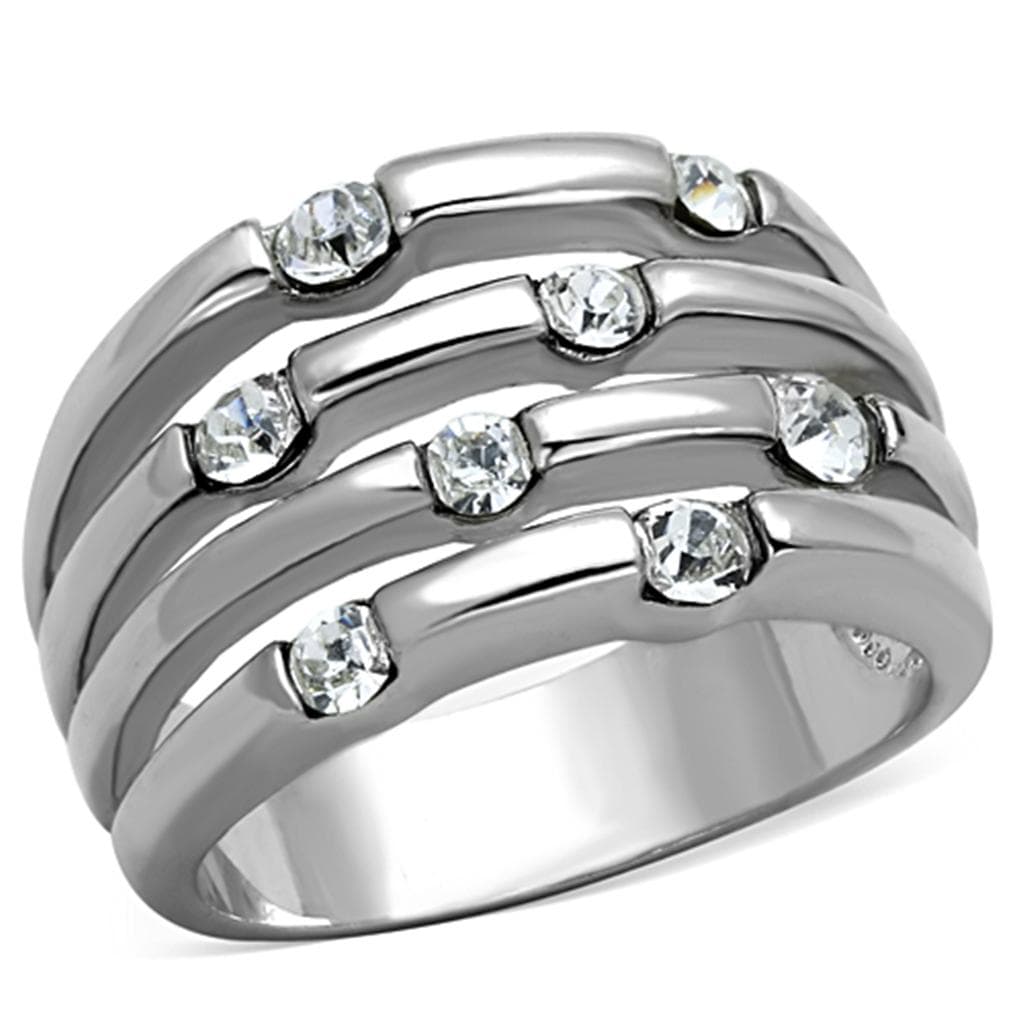 Brass CZ Bezel Scattered Multi-Row Wide Band Ring 3W581