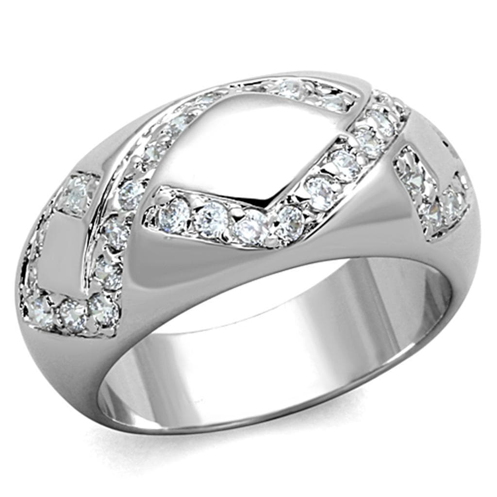 Brass CZ Pave Leaf X Crossover Dome Ring