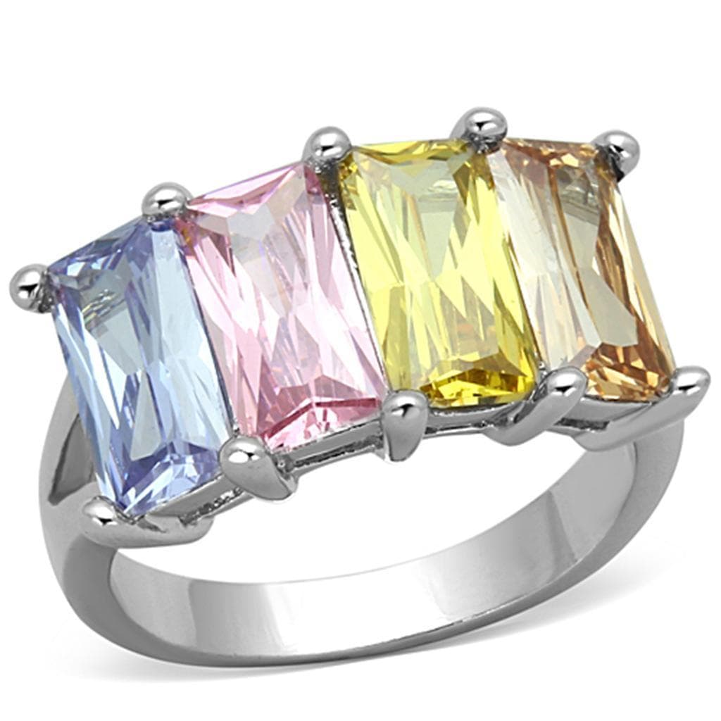 Brass Multicolor Pastel CZ Emerald Cut Triple Ring